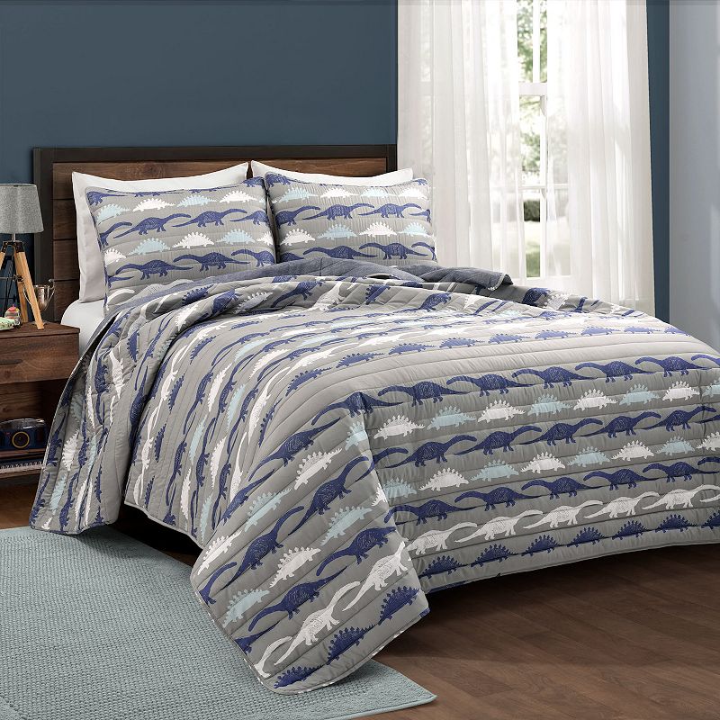 Lush Decor Make A Wish Stone Age Dinosaur Reversible Quilt Set with Shams, 