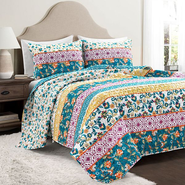 Lush Decor Emily Boho Stripe Reversible Quilt Set with Shams