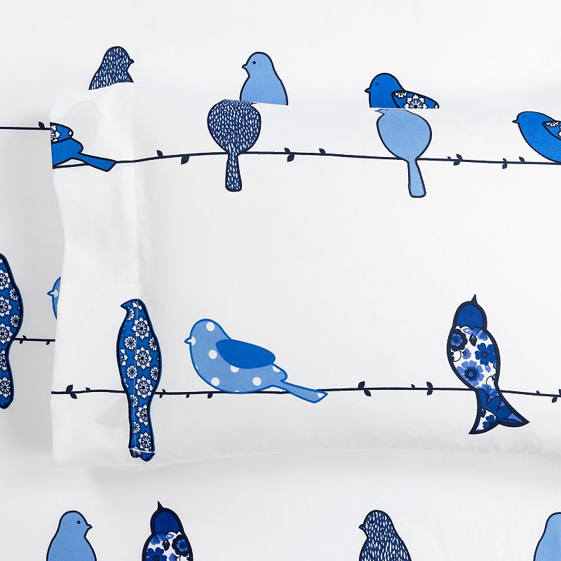 Lush Decor Rowley Birds Soft Sheet Set with Pillowcases, Blue, King