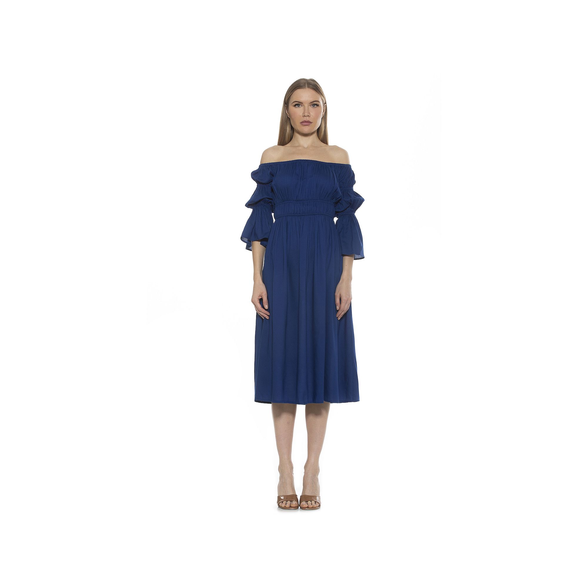Womens ALEXIA ADMOR Rey Off-the-Shoulder Midi Dress, Size: 4, Teal Blue