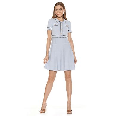 Women's ALEXIA ADMOR Jenna Knitted Short Sleeve Collar Fit & Flare Dress