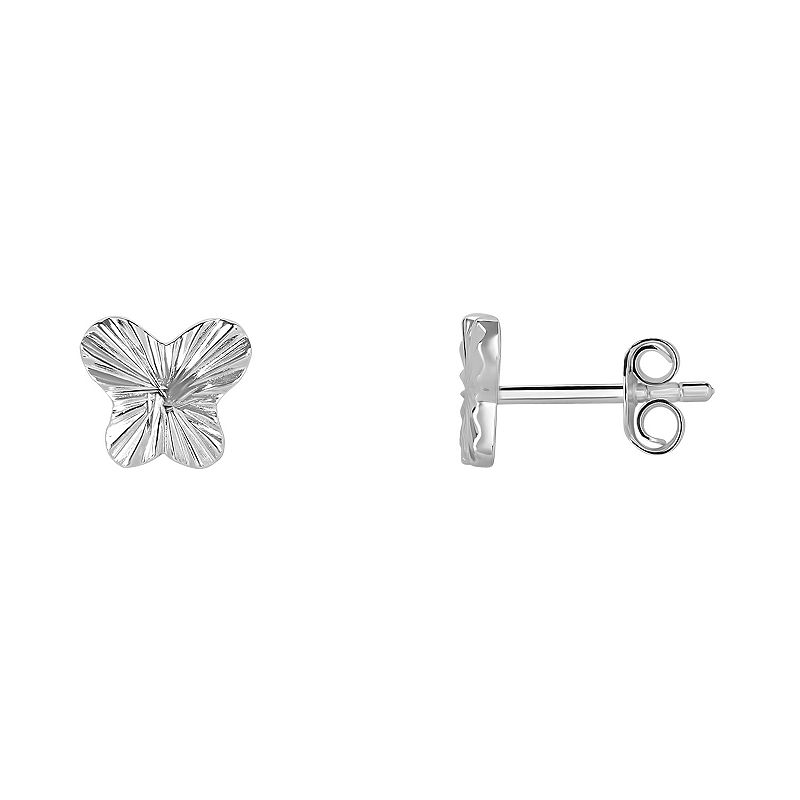 PRIMROSE Sterling Silver Polished Butterfly Stud Earrings, Womens, Grey