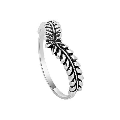 PRIMROSE Sterling Silver Oxidized Chevron Leaf Ring