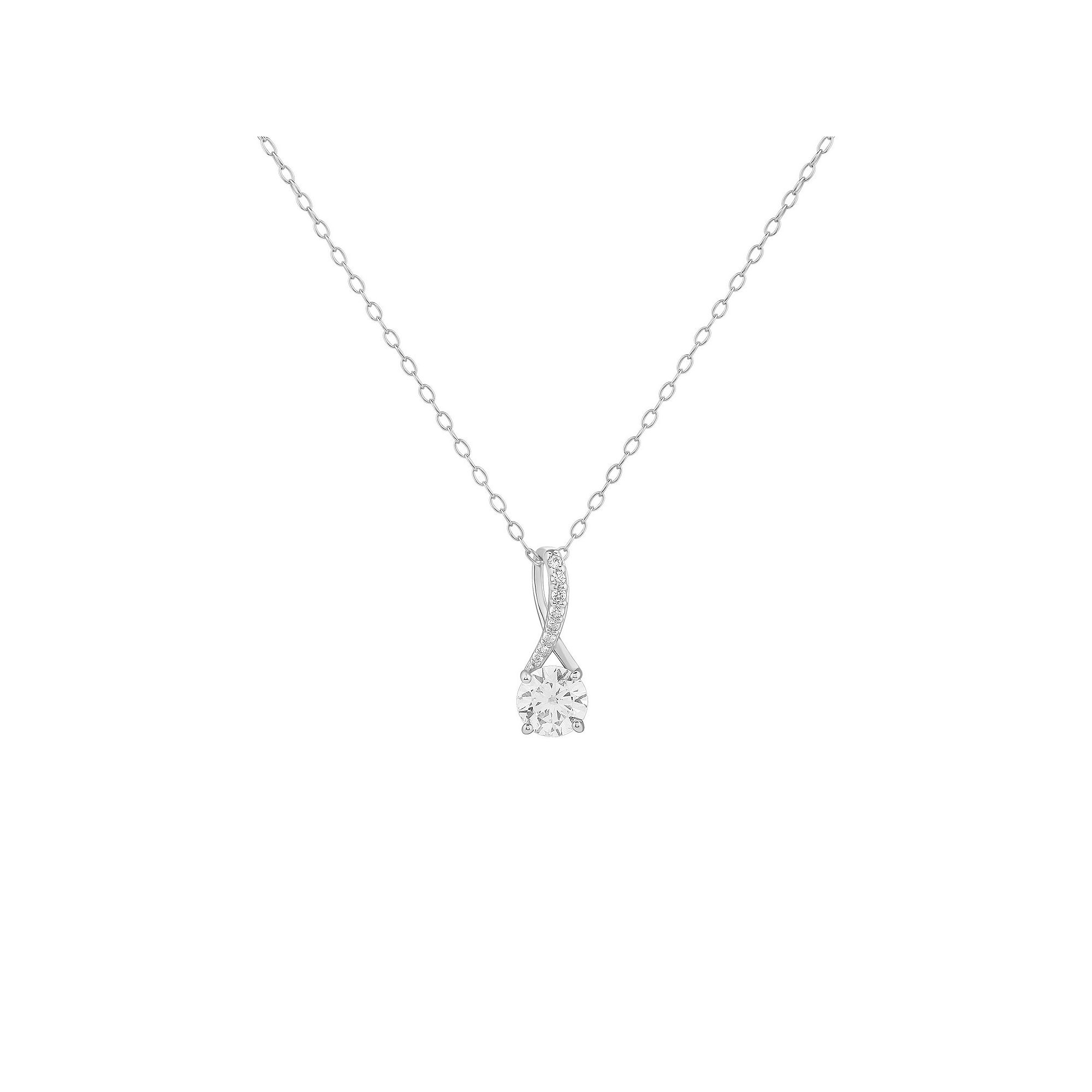 PRIMROSE Sterling Silver Pave Cubic Zirconia Twisted Bale Pendant Necklace