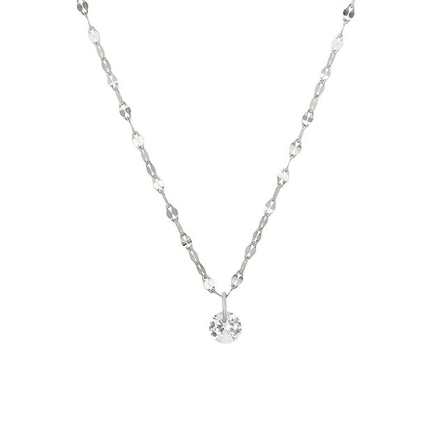 Sterling Silver With Floating Cubic Zirconia Pendant Necklace - A