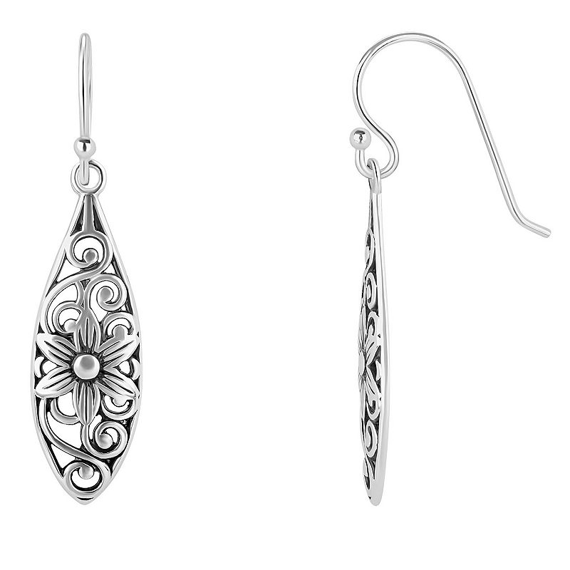 PRIMROSE Sterling Silver Oxidized Filigree Flower Drop Earrings