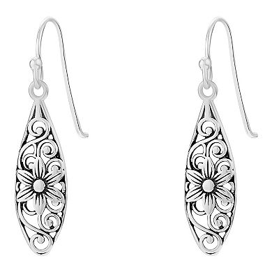PRIMROSE Sterling Silver Oxidized Filigree Flower Drop Earrings