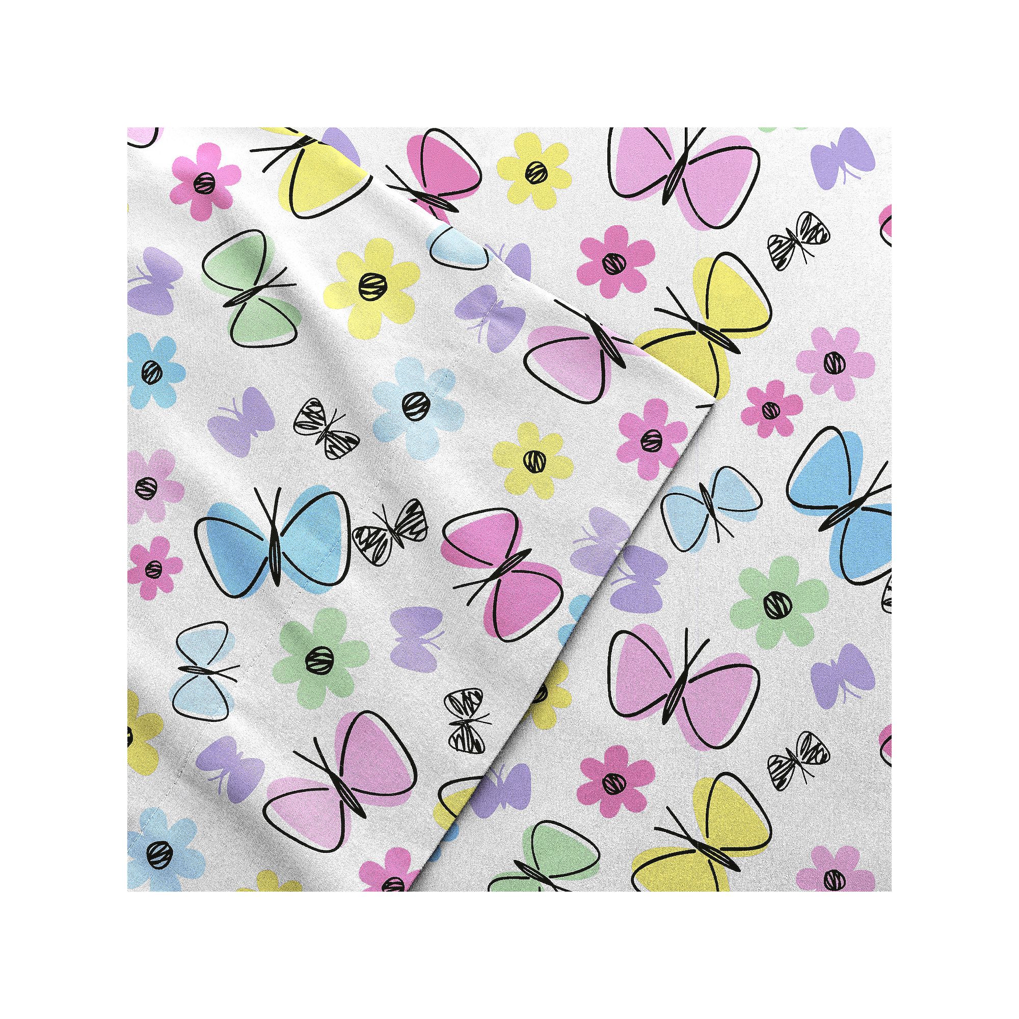 Dream Factory Kids Printed Sheet Set, Butterfly Purple