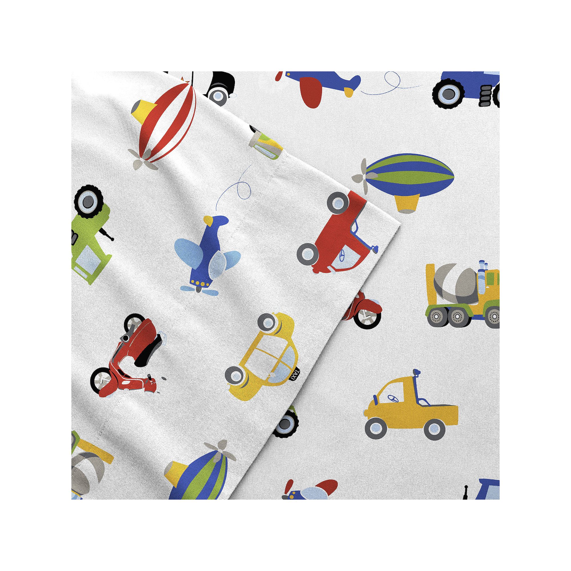 Dream Factory Kids Printed Sheet Set, Trains Trucks