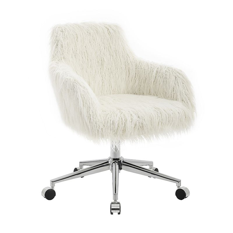 Linon Fiona Faux Fur Office Chair, White