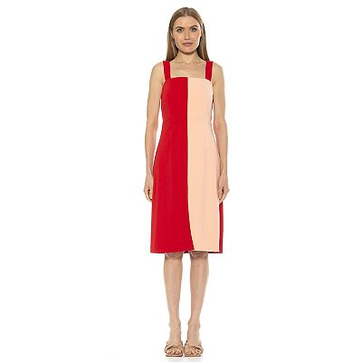 knee length dresses for ladies Elegant Faux Two-Piece Color Block A-Line Dress – liwisi main image 1