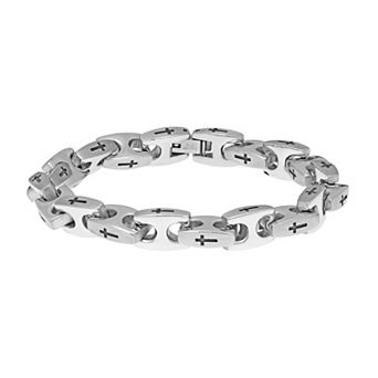 LYNX Men's Stainless Steel Link Cross Bracelet