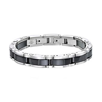 LYNX Men's Stainless Steel & Black Ceramic Link Bracelet