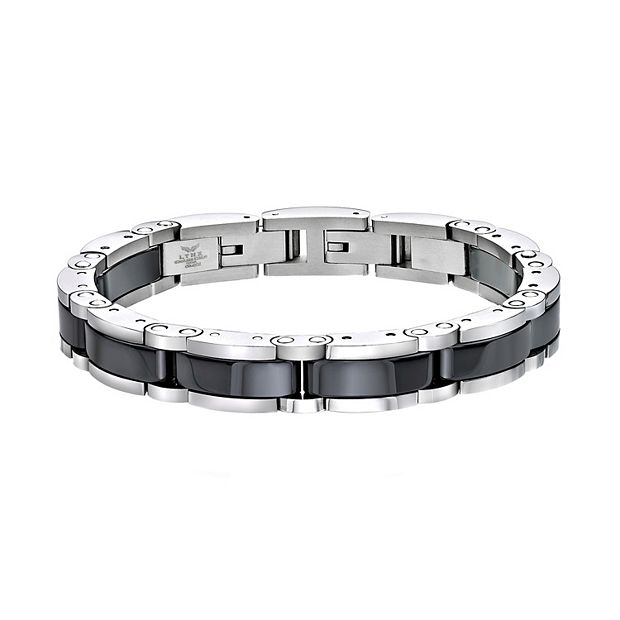 Men's Stainless Steel Bracelet with Black Onyx, 8.5