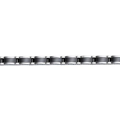LYNX Men's Stainless Steel & Black Ceramic Link Bracelet