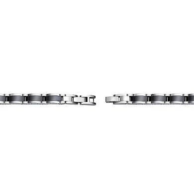 LYNX Men's Stainless Steel & Black Ceramic Link Bracelet