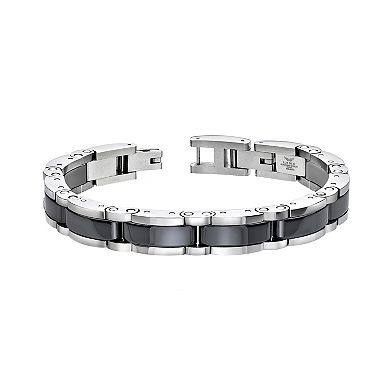LYNX Men's Stainless Steel & Black Ceramic Link Bracelet