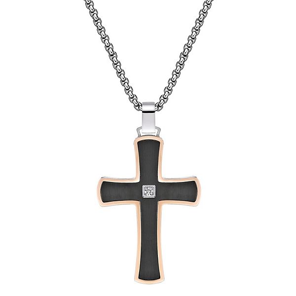 アクセサリー kkknnn LYNX Men's Two Tone Stainless Steel Cubic Zirconia Cross Pendant