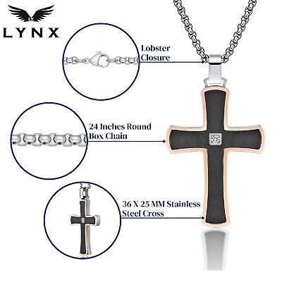 LYNX Men's Two Tone Stainless Steel Cubic Zirconia Cross Pendant