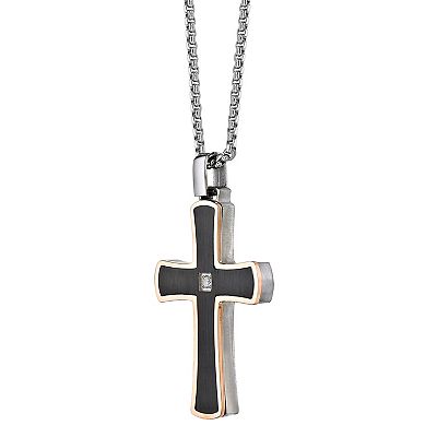 LYNX Men's Two Tone Stainless Steel Cubic Zirconia Cross Pendant