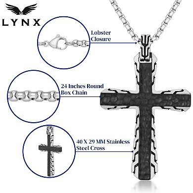 LYNX Men's Black Ion-Plated Stainless Steel Cross Pendant Necklace