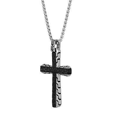 LYNX Men's Black Ion-Plated Stainless Steel Cross Pendant Necklace