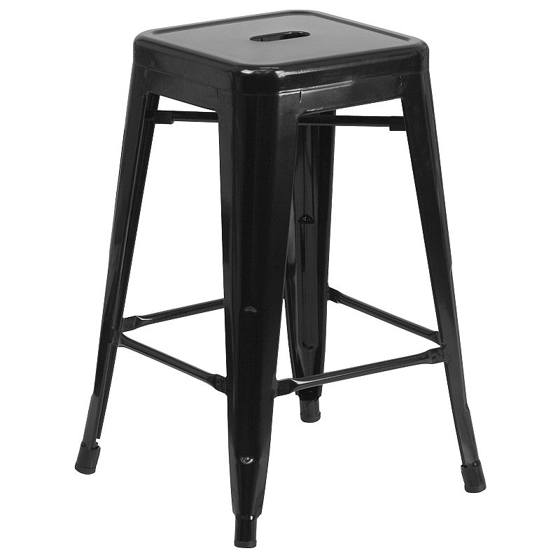 Flash Furniture Commercial Grade 24  High Backless Black Metal Indoor-Outdoor Counter Height Stool with Square Seat