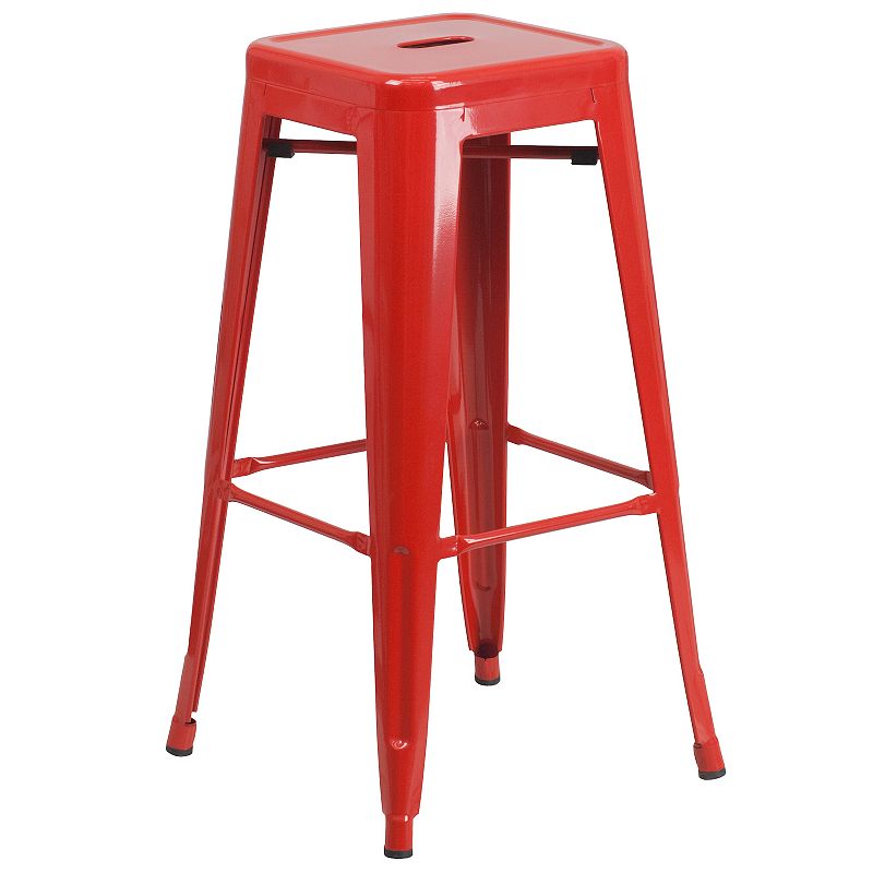 Flash Furniture Commercial Grade Backless Indoor / Outdoor Bar Stool, Red