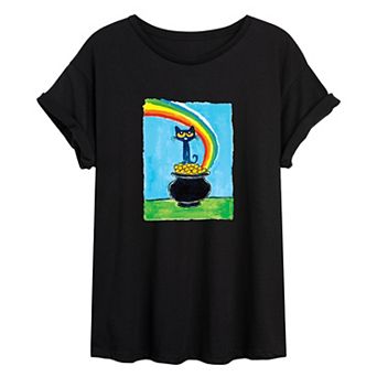Juniors' Pete The Cat Rainbow Oversized Tee