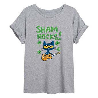 Juniors' Pete The Cat Sham Rocks Oversized Tee