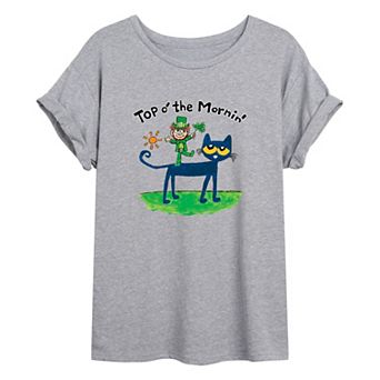 Juniors' Pete The Cat Leprechaun Oversized Tee
