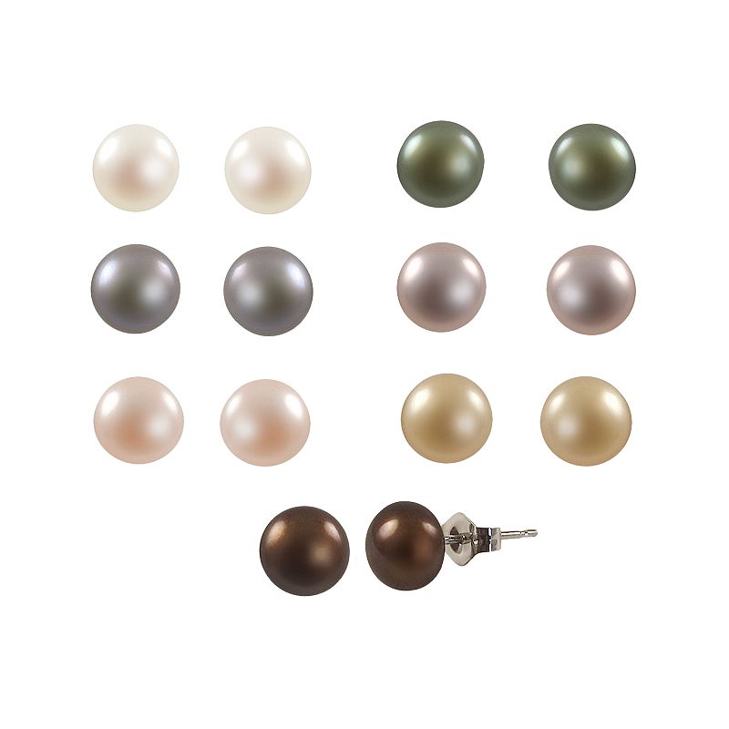 Rhodium-Plated Sterling Silver Dyed Freshwater Cultured Pearl Stud Earring 