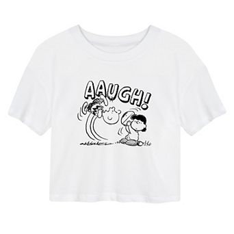 Juniors' Peanuts Football Graphic Cropped Tee