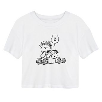 Juniors' Peanuts Snooze Graphic Cropped Tee