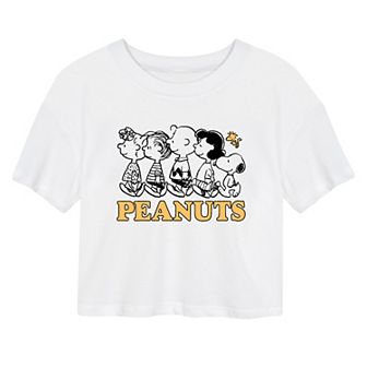Juniors' Peanuts Group Graphic Cropped Tee