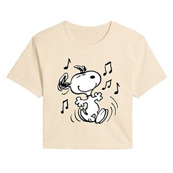 Juniors' Peanuts Dancing Graphic Cropped Tee