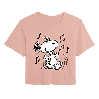 Juniors' Peanuts Dancing Graphic Cropped Tee