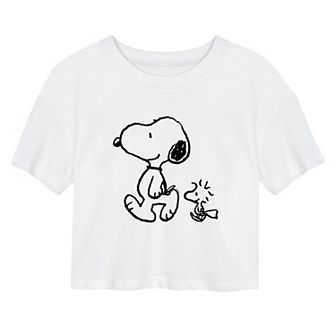 Juniors' Peanuts Snoopy Pals Graphic Cropped Tee