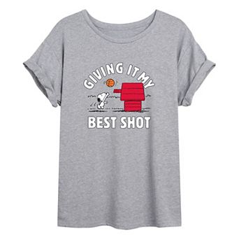Juniors' Peanuts Best Shot Oversized Graphic Tee