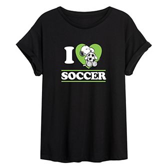 Juniors' Peanuts Love Soccer Snoopy Graphic Rolled Cuff Tee