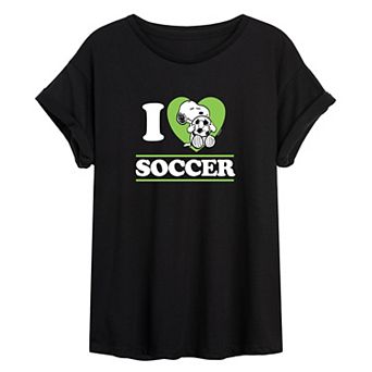 Juniors' Peanuts Love Soccer Snoopy Graphic Rolled Cuff Tee