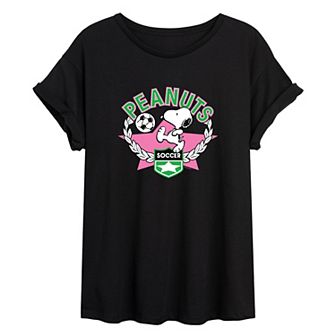 Juniors' Peanuts Snoopy Soccer Graphic Rolled Cuff Tee