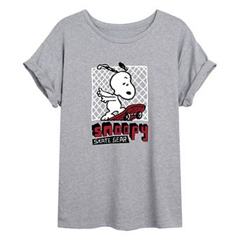 Juniors' Peanuts Skate Gear Graphic Rolled Cuff Tee