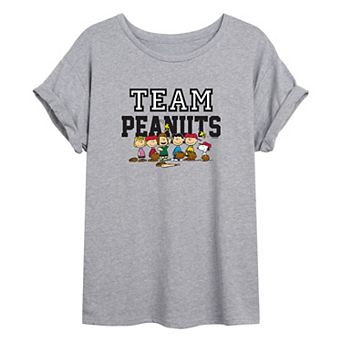 Juniors' Peanuts Baseball Team Graphic Rolled Cuff Tee