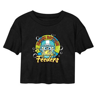 Juniors' SpongeBob SquarePants Football Graphic Cropped Tee