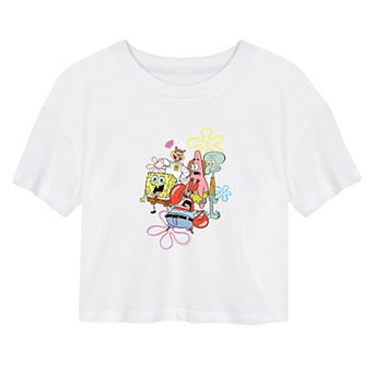 Juniors' SpongeBob SquarePants Group Graphic Cropped Tee