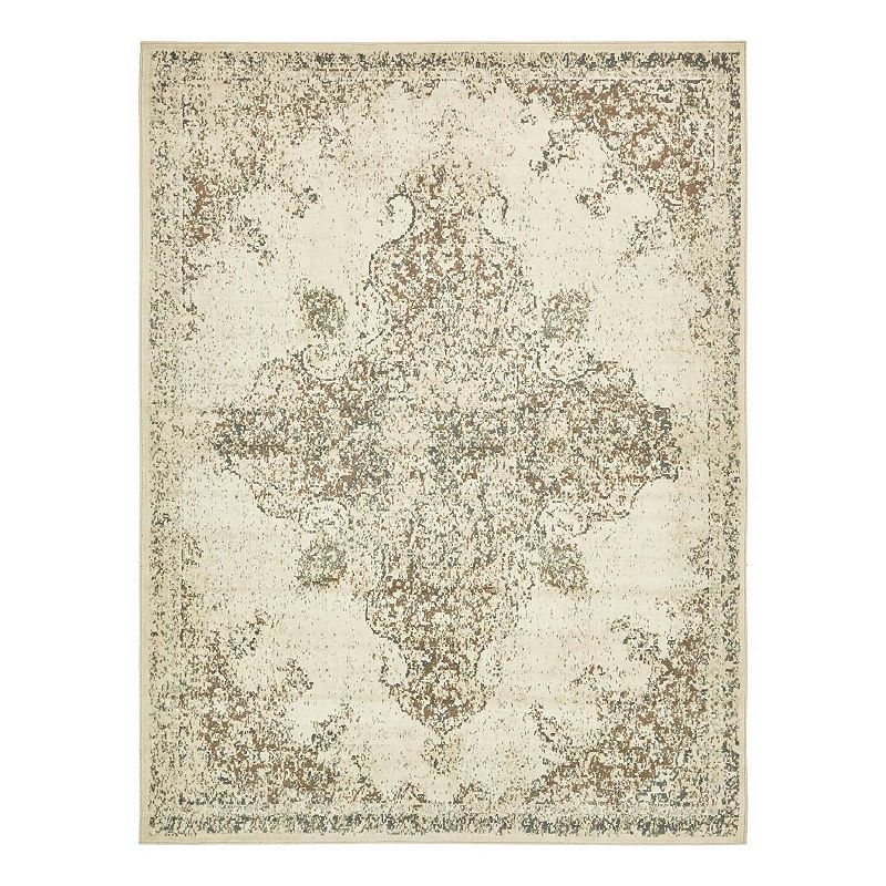 Unique Loom Medallion Tuareg Rug, Beig/Green, 8Ft Rnd