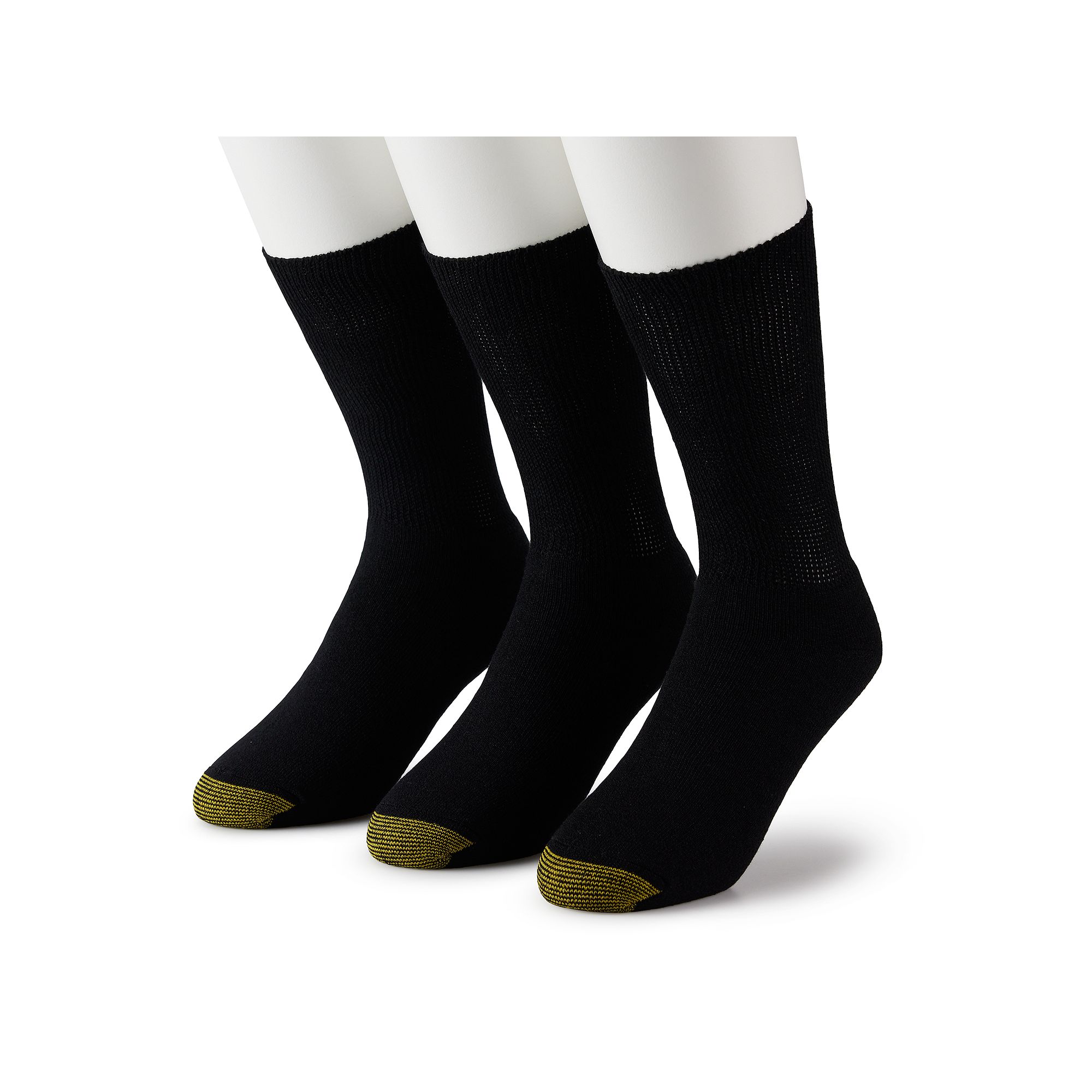 Mens GOLDTOE® 3-pack Non-Binding Crew Socks, Size: 6-12, Black