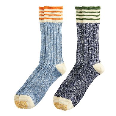 Mens's GOLDTOE® Top Striped Slub 2-Pack Crew Socks