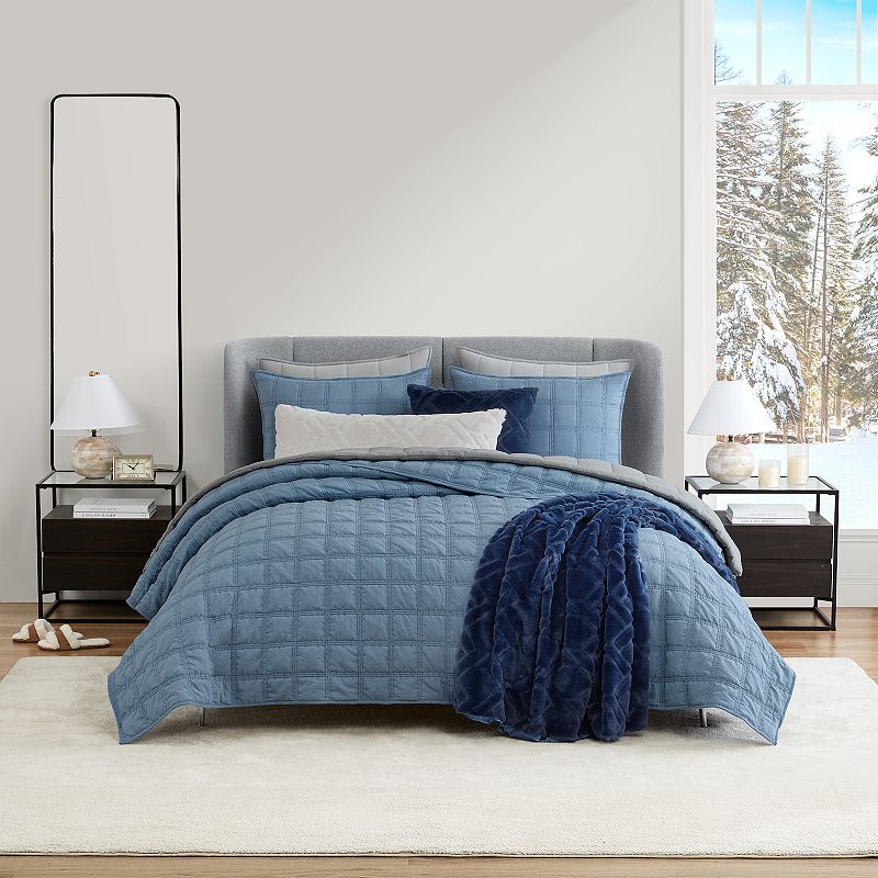 Koolaburra by UGG Koolawash Grid Quilt Set with Shams, Grey, Full/Queen